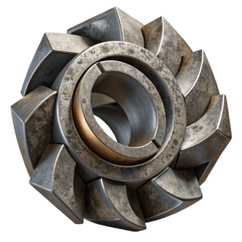 vibrant artistic Metal Sculpture with Industrial Design Cutout original png