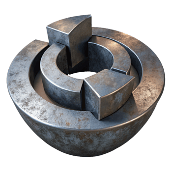 stunning vintage Metal Sculpture with Industrial Design Cutout authentic png