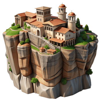 extraordinary minimalist Meteora Monasteries Dramatic Cliffs Transparent Background high quality png