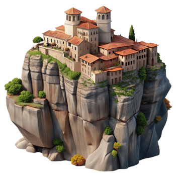 extraordinary traditional Meteora Monasteries Dramatic Cliffs Transparent Background detailed png
