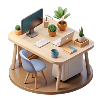 elegant abstract Minimalist Workspace Desk Setup Cutout authentic png