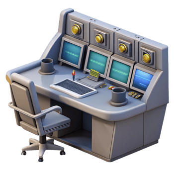 stunning rustic Mission Control Desk with Screens Cutout authentic png