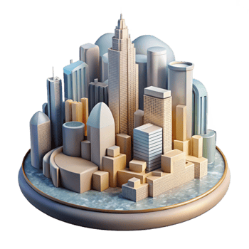 serene vintage Modern Art Installation Cityscape Background Cutout authentic png