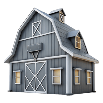 vibrant rustic Modern Barn Exterior Grey and White Cutout Element premium png