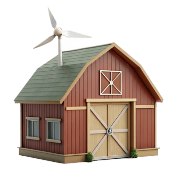 elegant classic Modern Barn Exterior with Wind Turbine Isolated premium png