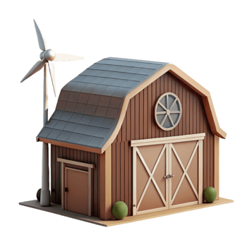 elegant artistic Modern Barn Exterior with Wind Turbine Isolated high quality png