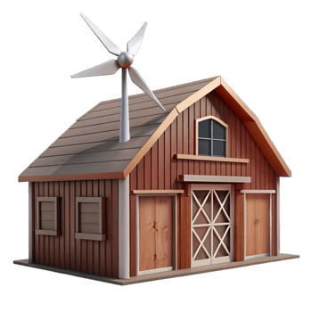 beautiful artistic Modern Barn Exterior with Wind Turbine Isolated professional png