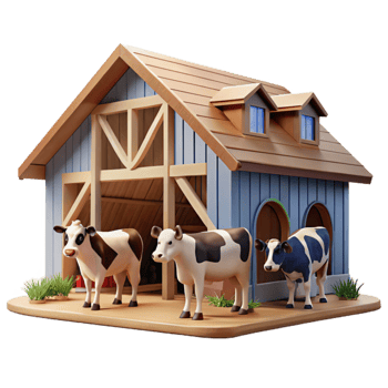 impressive modern Modern Barn Interior with Cows Isolated exclusive png