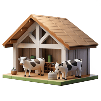 magnificent classic Modern Barn Interior with Cows Isolated png
