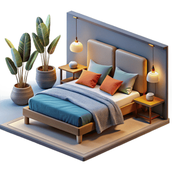 stunning classic Modern Bedroom Interior with Bed Isolated high resolution png