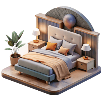 beautiful creative Modern Bedroom Interior with Bed Isolated professional png