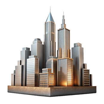 vibrant rustic Modern Building Skyline Silhouette Transparent Background genuine png