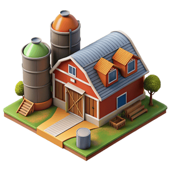serene classic Modern Farm Buildings Aerial View Transparent Background high quality png