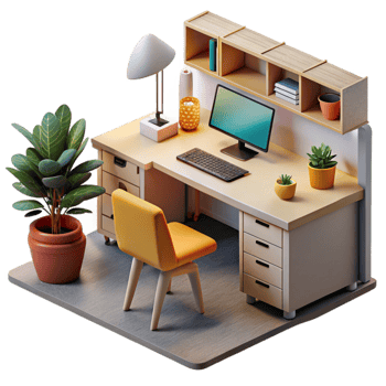 impressive classic Modern Home Office Interior with Desk Isolated premium png
