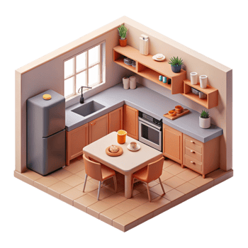 vibrant artistic Modern Kitchen Interior Isometric View Cutout png