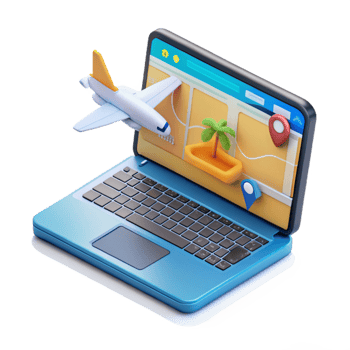 impressive minimalist Modern Laptop Showing Flight Booking Website Transparent Background genuine png