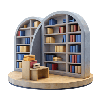 serene abstract Modern Library Interior with Bookshelves Cutout Element premium png
