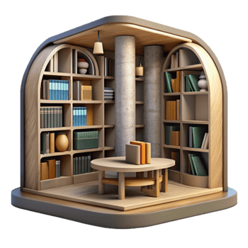 elegant vintage Modern Library Interior with Bookshelves Cutout Element detailed png