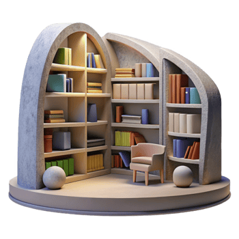 magnificent artistic Modern Library Interior with Bookshelves Cutout Element premium png