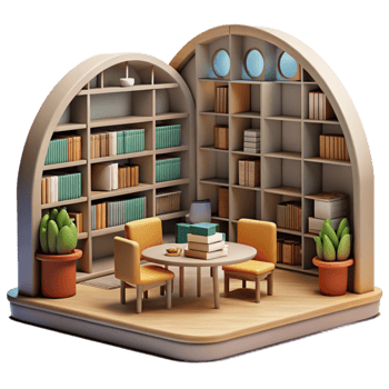 wonderful rustic Modern Library Interior with Bookshelves Cutout Element original png