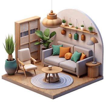 magnificent minimalist Modern Living Room Interior Cutout Transparent Background authentic png