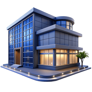 vibrant contemporary Modern Office Building Exterior Night View Transparent Background detailed png