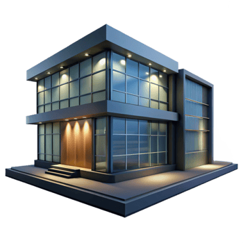 stunning traditional Modern Office Building Exterior Night View Transparent Background detailed png