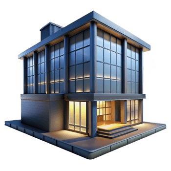dramatic rustic Modern Office Building Exterior Night View Transparent Background premium png