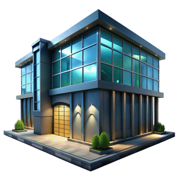serene rustic Modern Office Building Exterior Night View Transparent Background high quality png