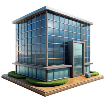 serene rustic Modern Office Building with Glass Facade Cutout professional png