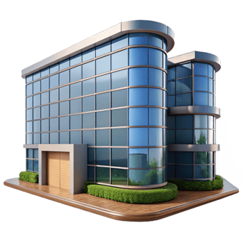 serene modern Modern Office Building with Glass Facade Cutout detailed png