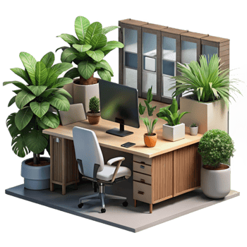 beautiful modern Modern Office Interior with Plants Transparent exclusive png