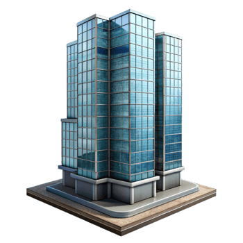 dramatic modern Modern Skyscraper with Glass Facade Isolated professional png