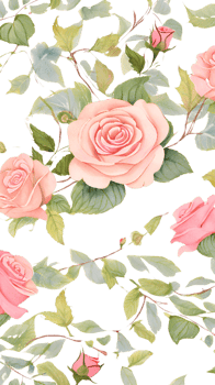Floral Pattern with Pink Roses and Green Leaves png