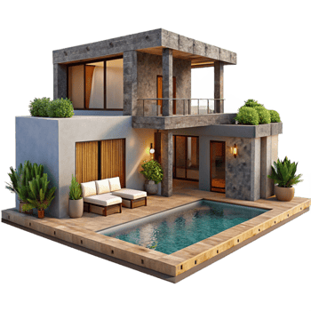 beautiful creative Modern Villa Exterior with Pool Cutout png