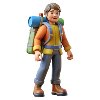 impressive rustic Mountain Climber with Backpack Isolated on Transparent Background authentic png