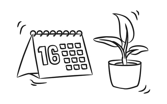 Calendar Table Beside A Potted Plant vector