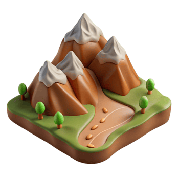 dramatic rustic Mountain Range with Hiking Trail Isolated Element high resolution png