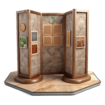 elegant abstract Museum Display Stand Informative Panels Transparent Background high quality png