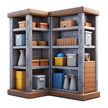 dramatic vintage Museum Storage Room Organized Shelves Transparent Background high resolution png