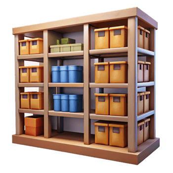 beautiful artistic Museum Storage Room Organized Shelves Transparent Background premium png