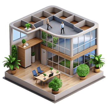 dramatic minimalist Office Building Interior with People Cutout png