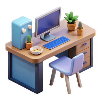 beautiful modern Office Desk with Computer Transparent Background genuine png