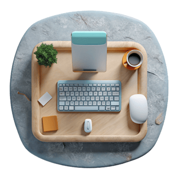 serene contemporary Office Desk with Keyboard and Mouse Top View Cutout Element detailed png