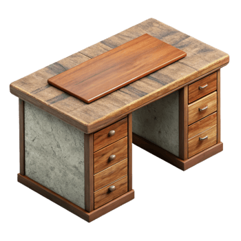 beautiful rustic Office Desk Wooden Top Isolated png