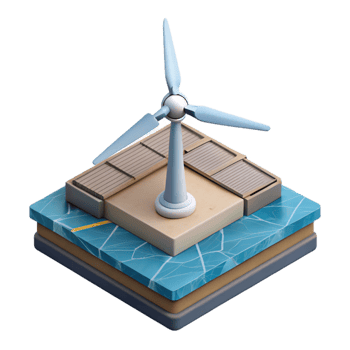 vibrant creative Offshore Wind Turbine Base Isometric View Transparent Background png