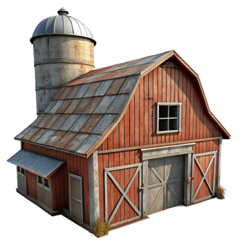 beautiful contemporary Old Barn with Silo Isolated authentic png