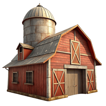 elegant rustic Old Barn with Silo Isolated exclusive png