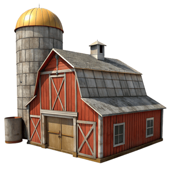 stunning minimalist Old Barn with Silo Isolated professional png