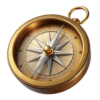 elegant minimalist Old Brass Compass Top View Cutout original png